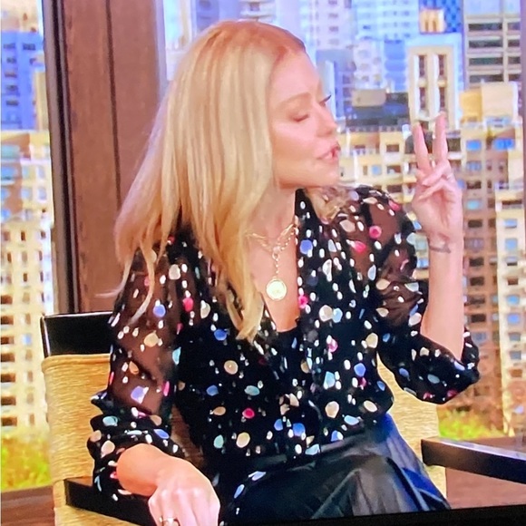 RIXO Moss Tie Neck Blouse in Sequin Watercolour Spot Black Pastel, XS - Picture 2 of 16